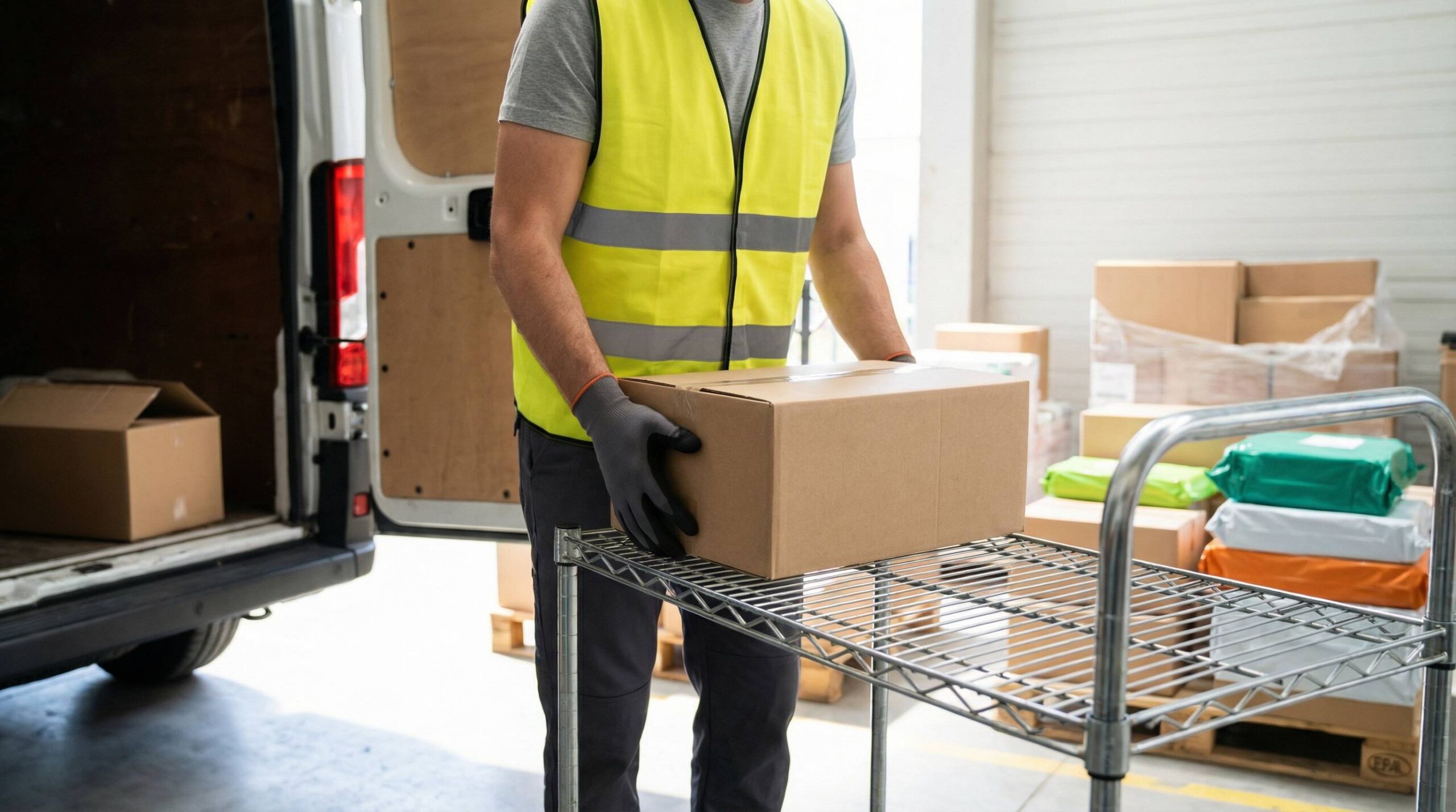 die sendung wird für die verladung ins zustellfahrzeug vorbereitet